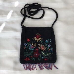 Beaded embroidered evening bag purse black tapestry  used good condition